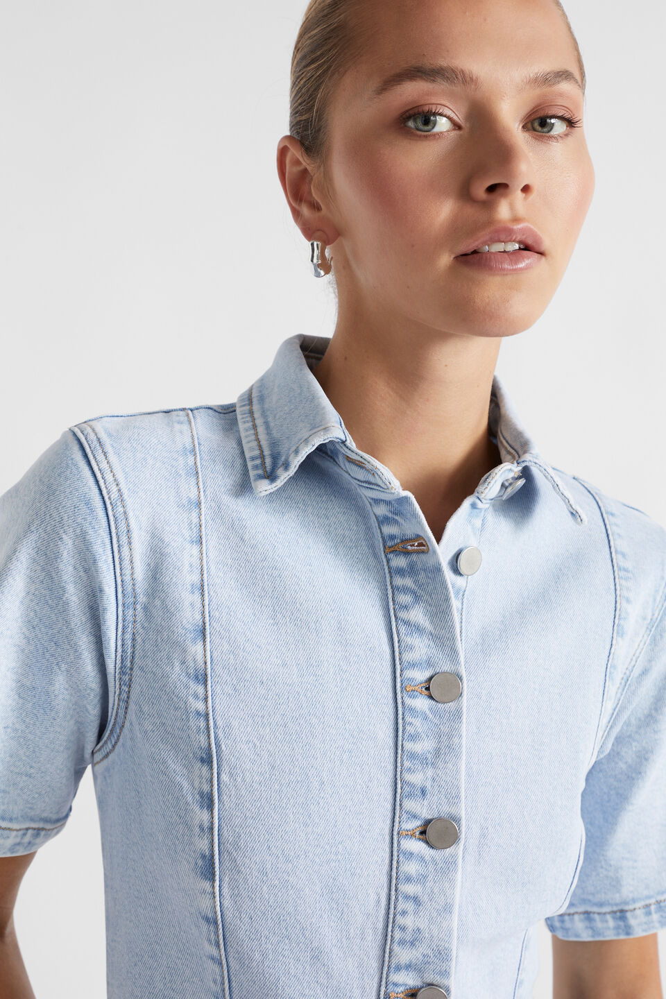 Denim Button Through Dress  Glacier Denim