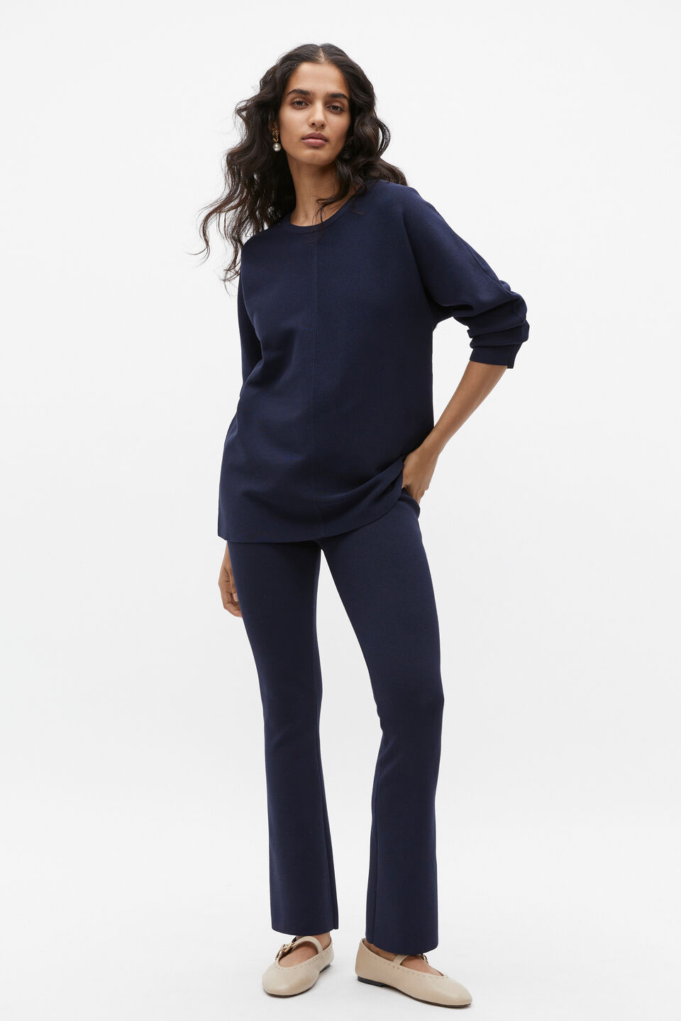 Crepe Knit Kick Flare  Midnight Sky