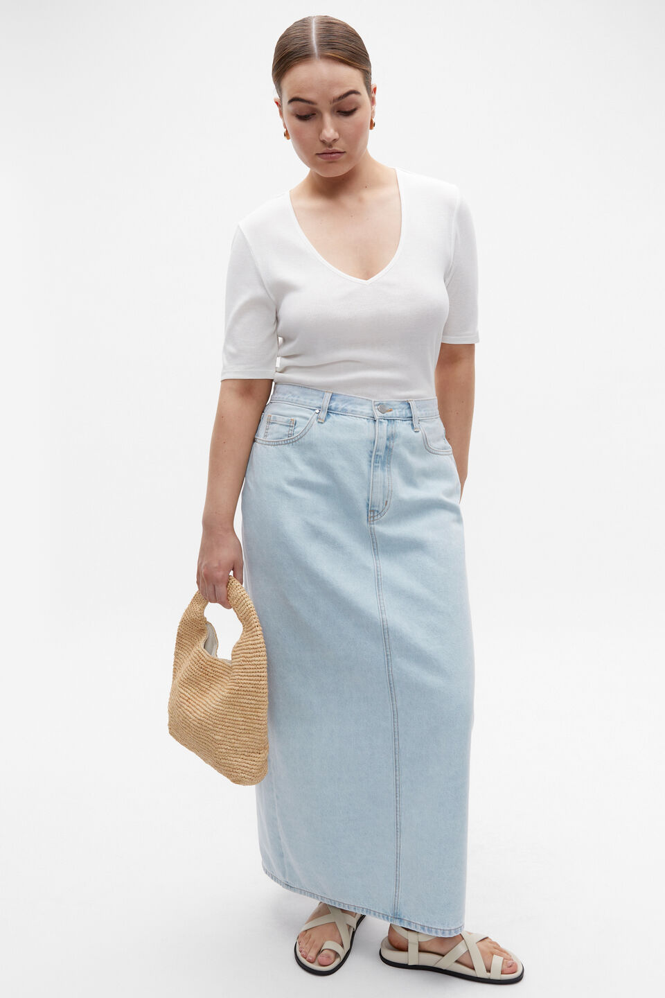 V Neck Half Sleeve Tee  Cloud Cream