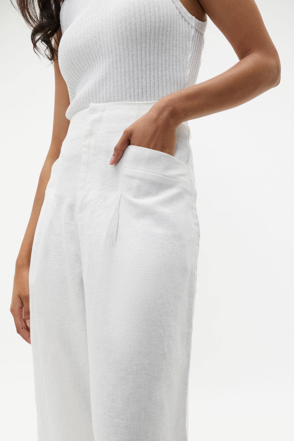 Linen High Rise Pleat Pant  Whisper White