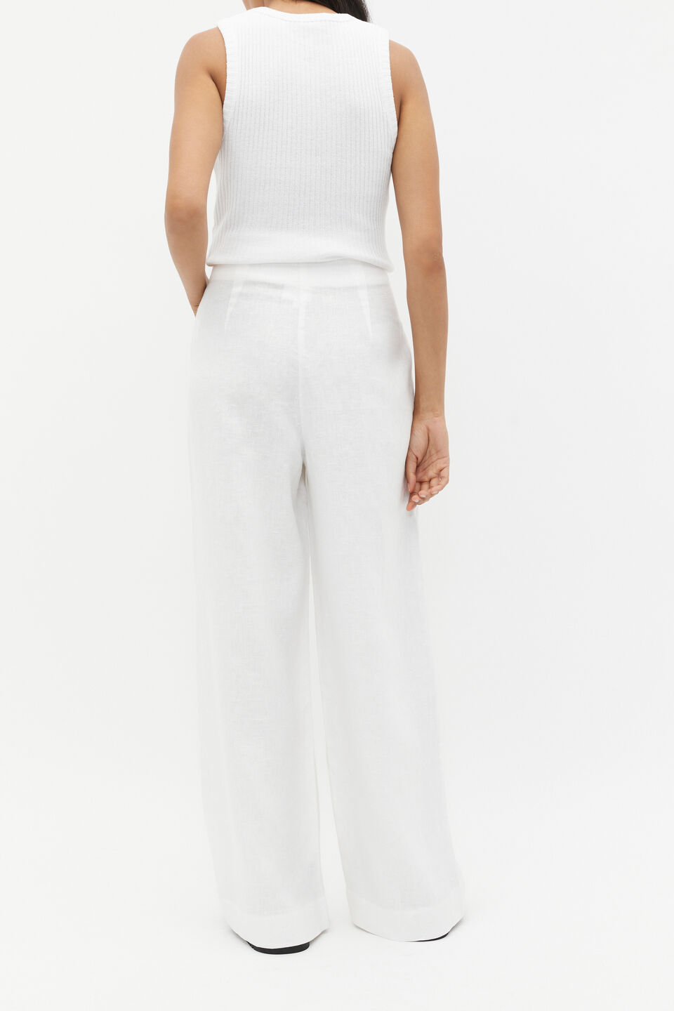 Linen High Rise Pleat Pant  Whisper White