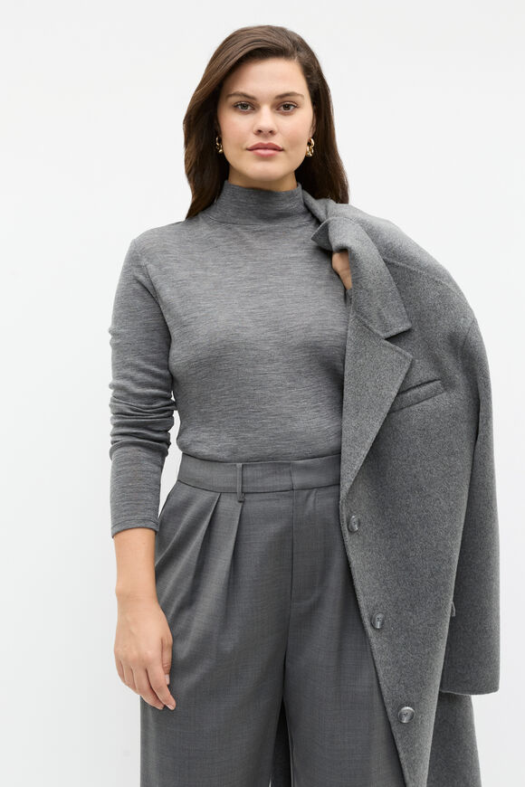 Australian Merino Mock Neck Top  Charcoal Grey Marle  hi-res