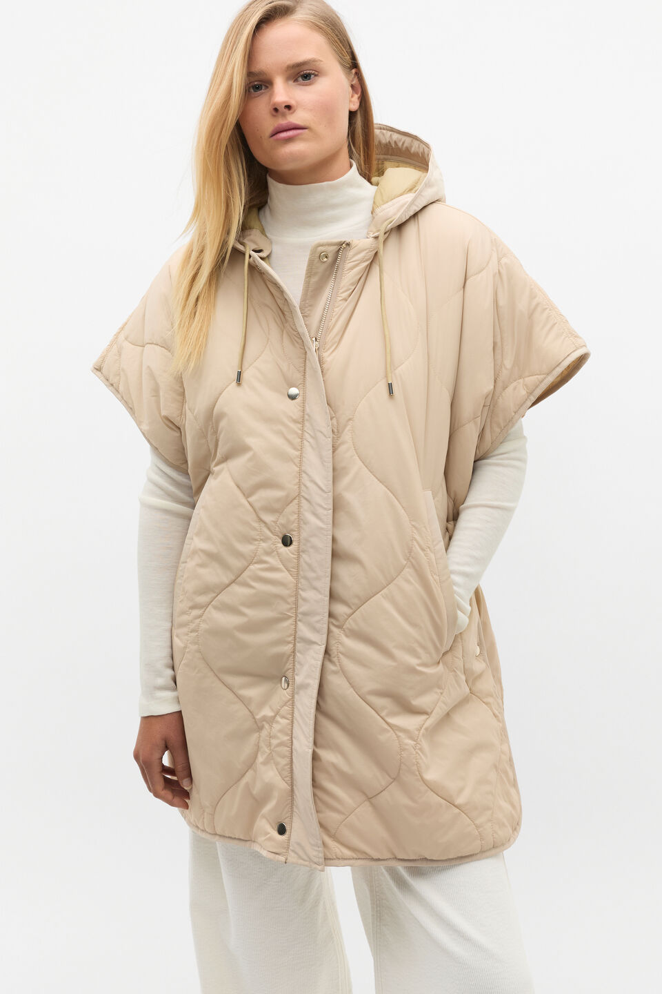 Quilted Reversible Poncho  Cashew