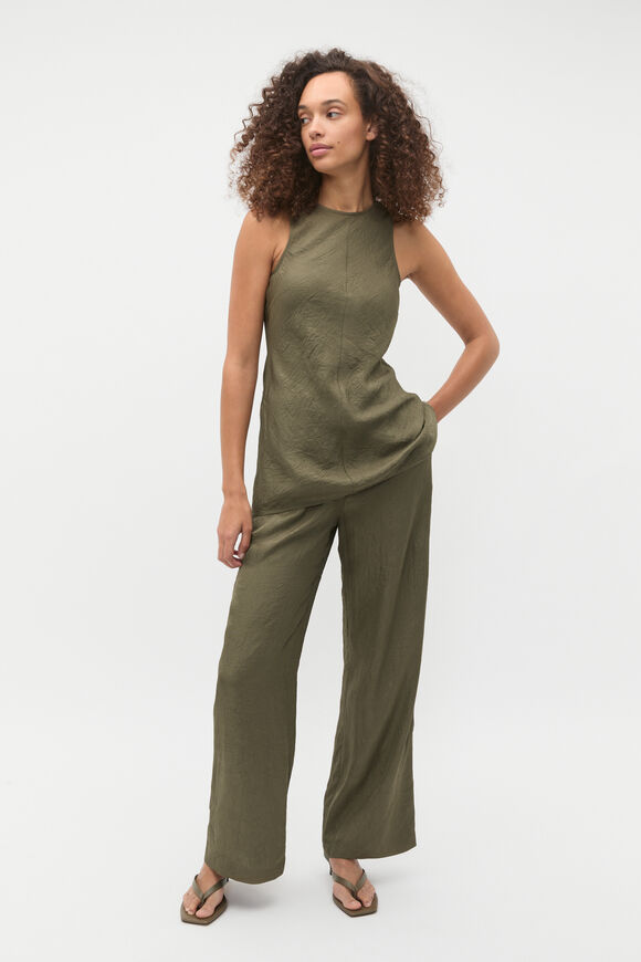 Textured Satin Gathered Pant  Olive Leaf  hi-res