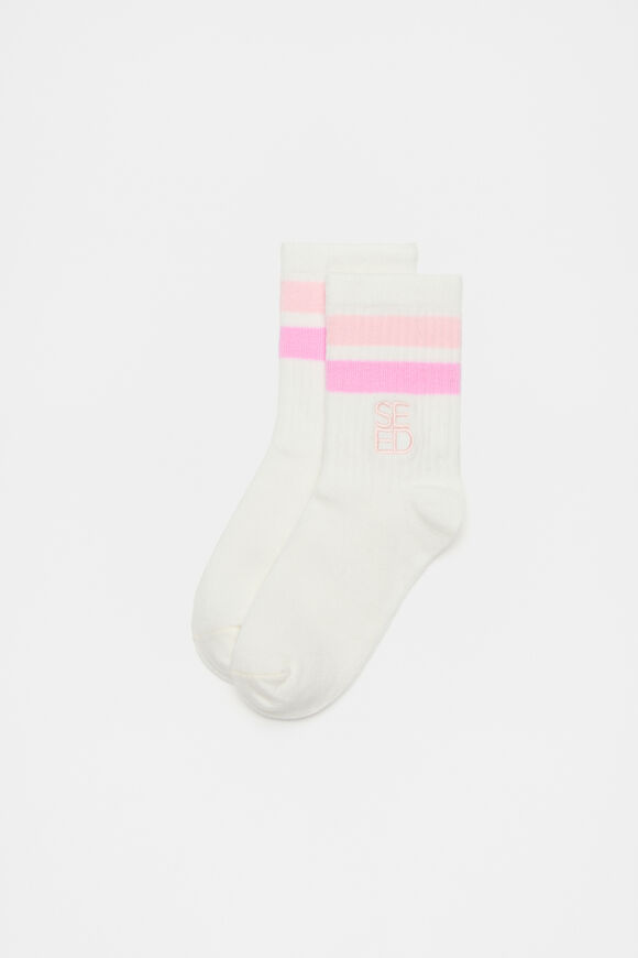Stripe Embroidered Sock  Pink Multi  hi-res