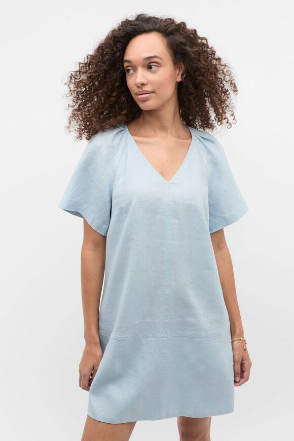 Linen V Neck Flutter Sleeve Mini Dress  Bluebell  hi-res