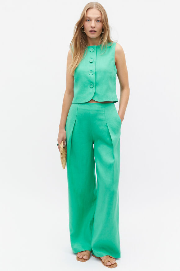 Linen Pleat Front Trouser  Deep Emerald  hi-res