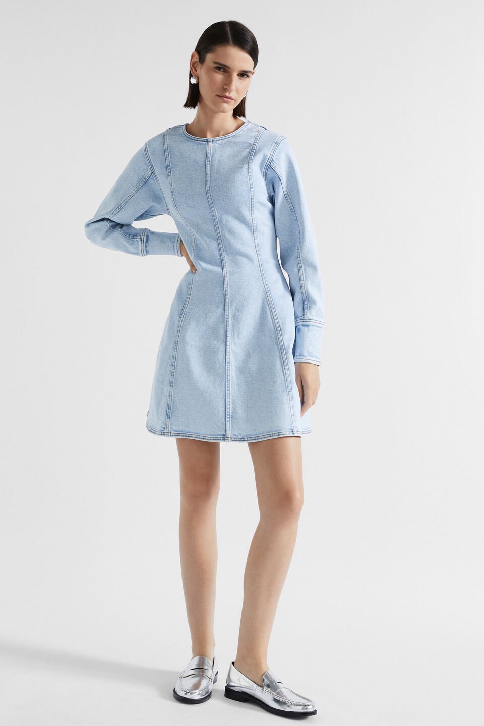 Denim Flounce Mini Dress  Glacier Denim