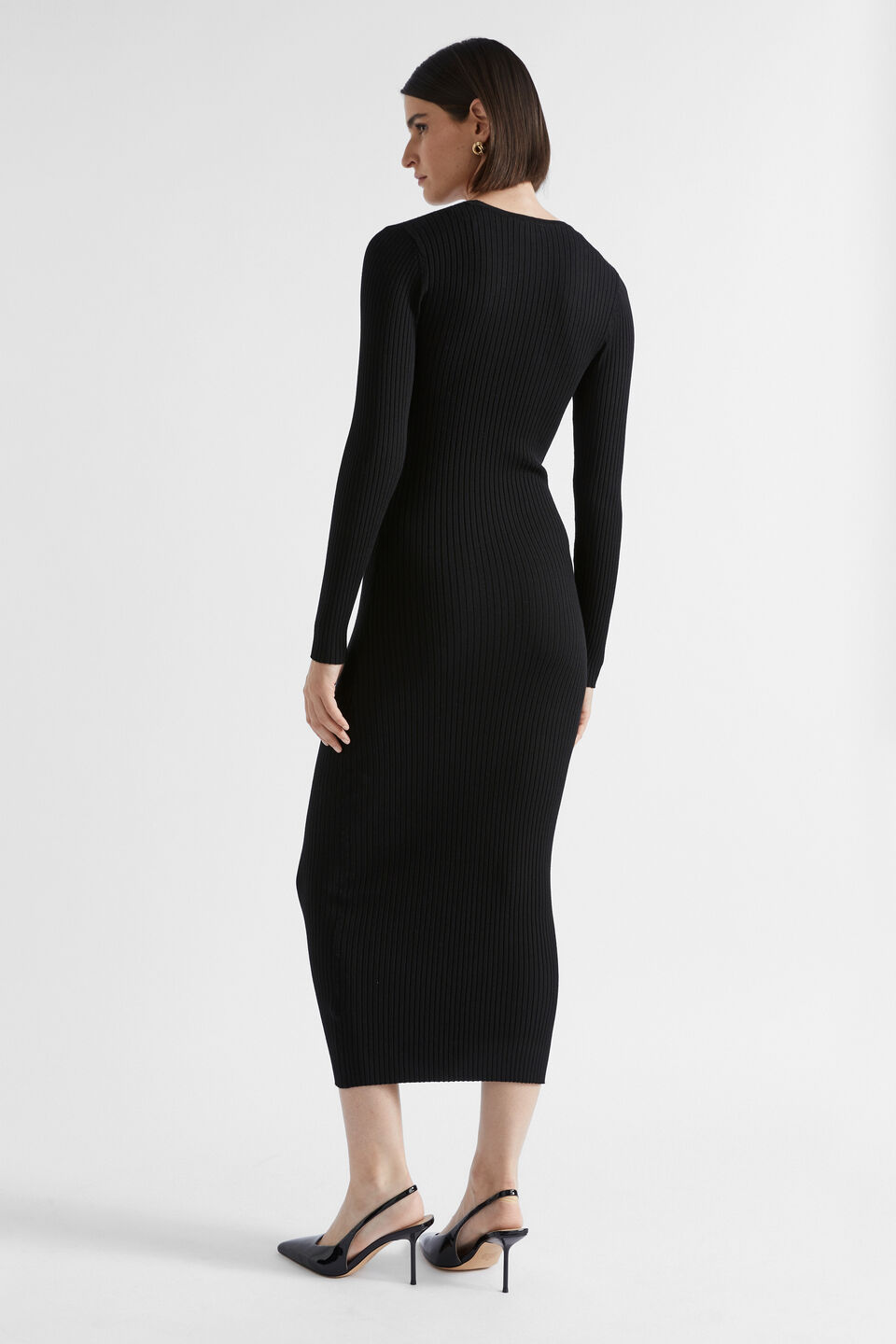 Rib Knit Crew Neck Dress  Black