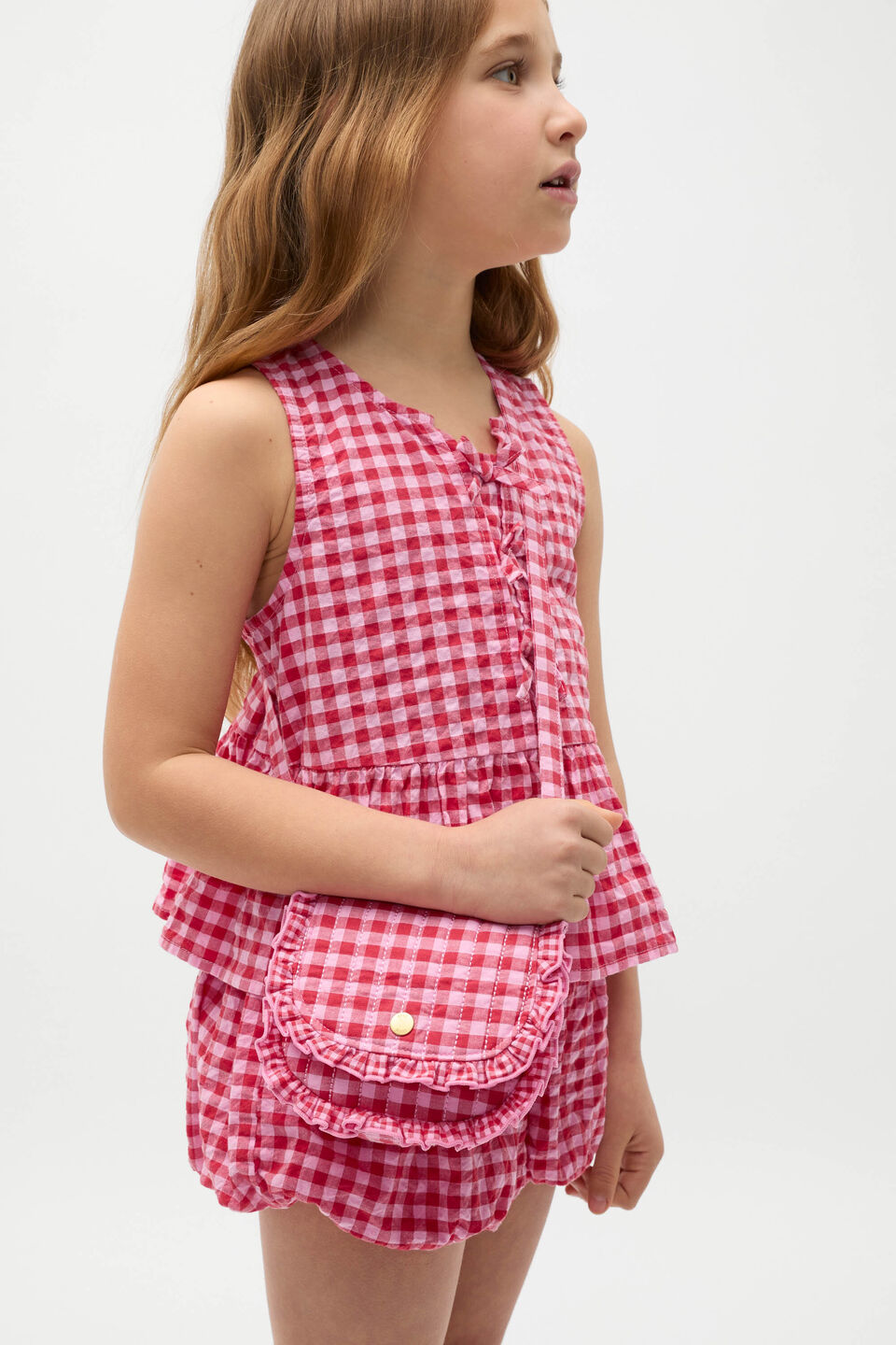 Gingham Ruffle Bag  Chilli Red