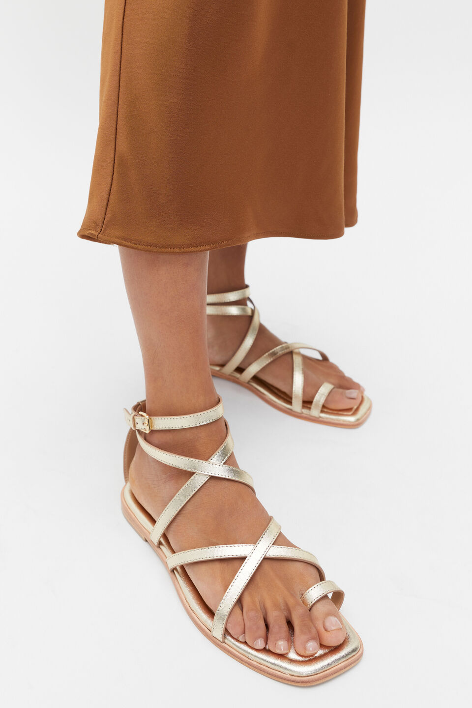 Addison Flat Sandal  Pale Gold
