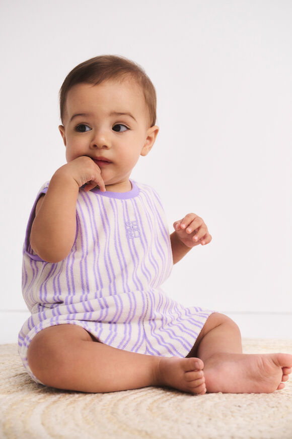 Stripe Terry Romper  Bright Lavender  hi-res
