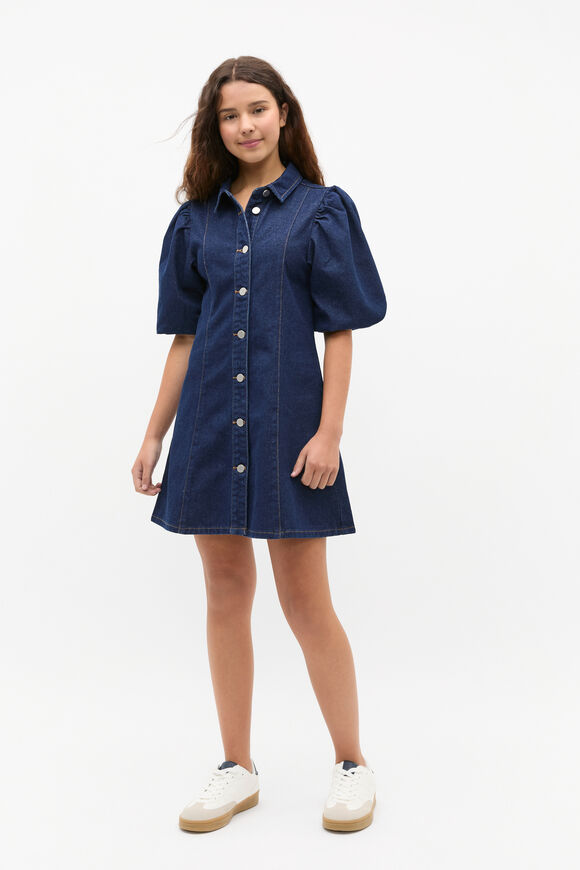 Puff Sleeve Denim Dress  Rinse Wash  hi-res
