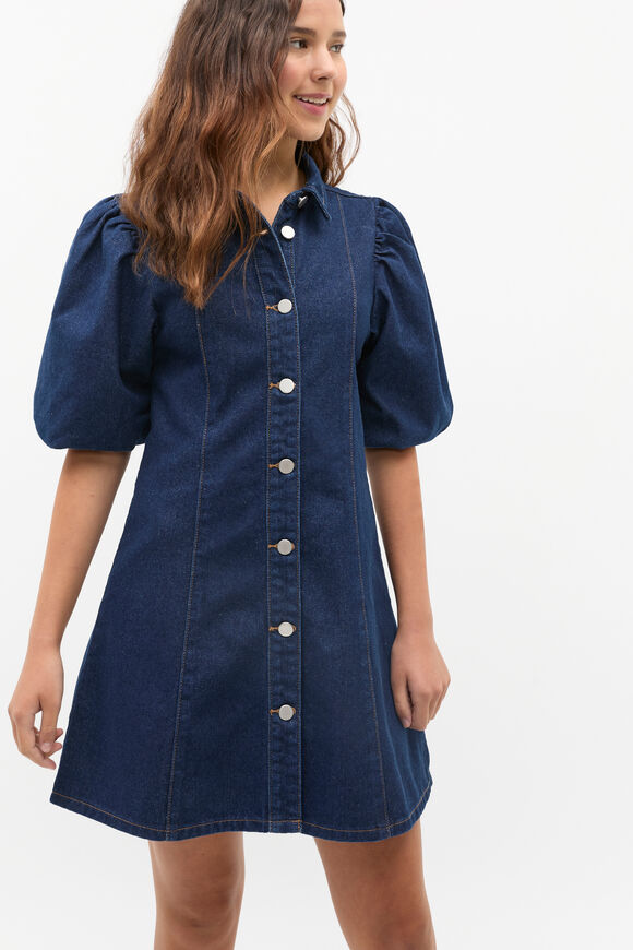 Puff Sleeve Denim Dress  Rinse Wash  hi-res