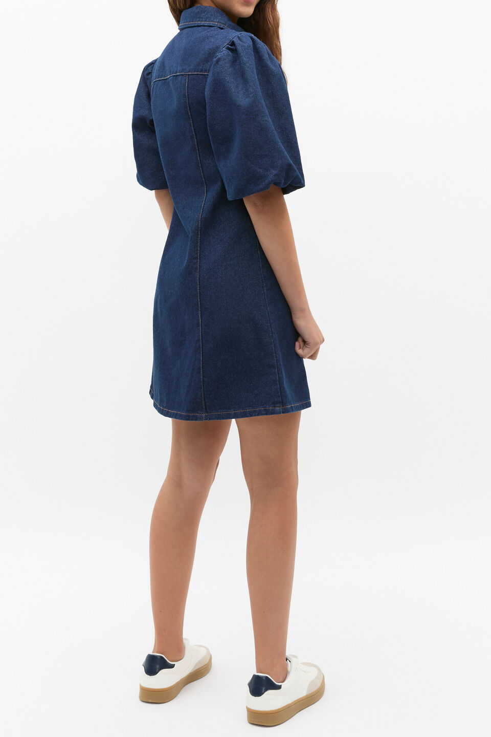 Puff Sleeve Denim Dress  Rinse Wash