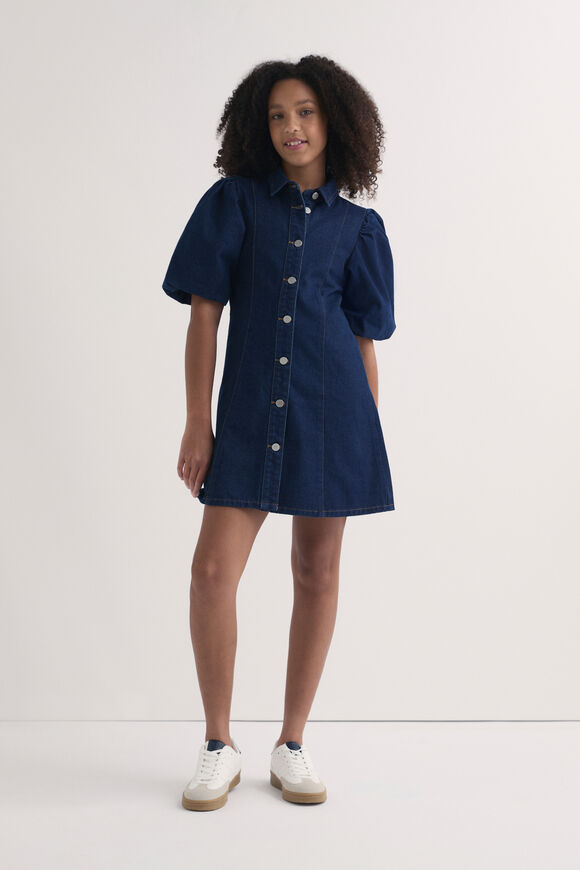 Puff Sleeve Denim Dress  Rinse Wash  hi-res