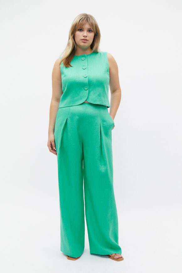 Linen Button Down Shell Top  Deep Emerald  hi-res