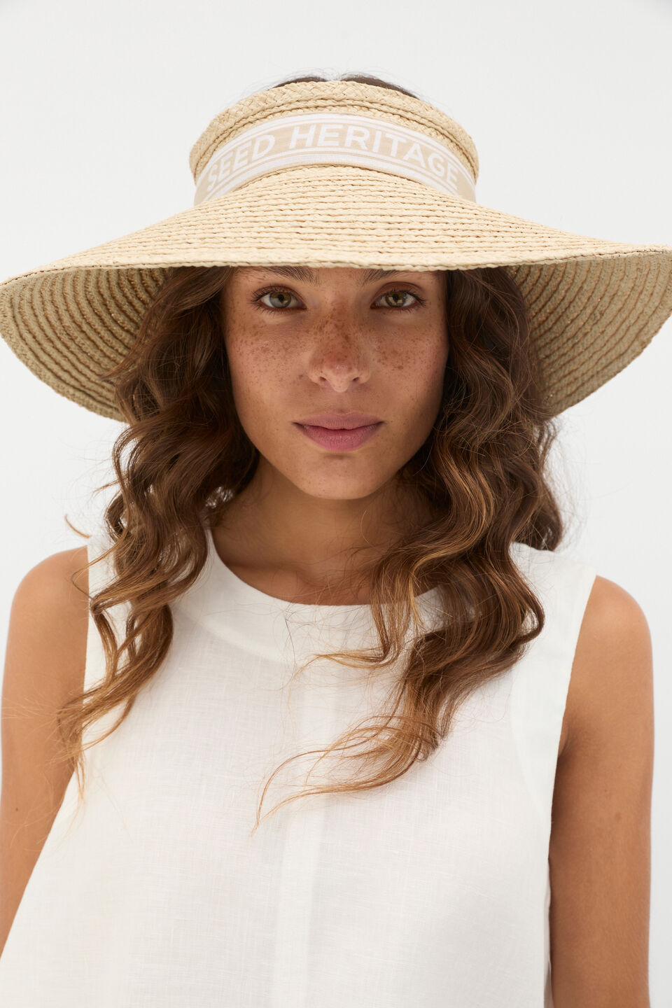 Wide Brim Raffia Visor  Ecru