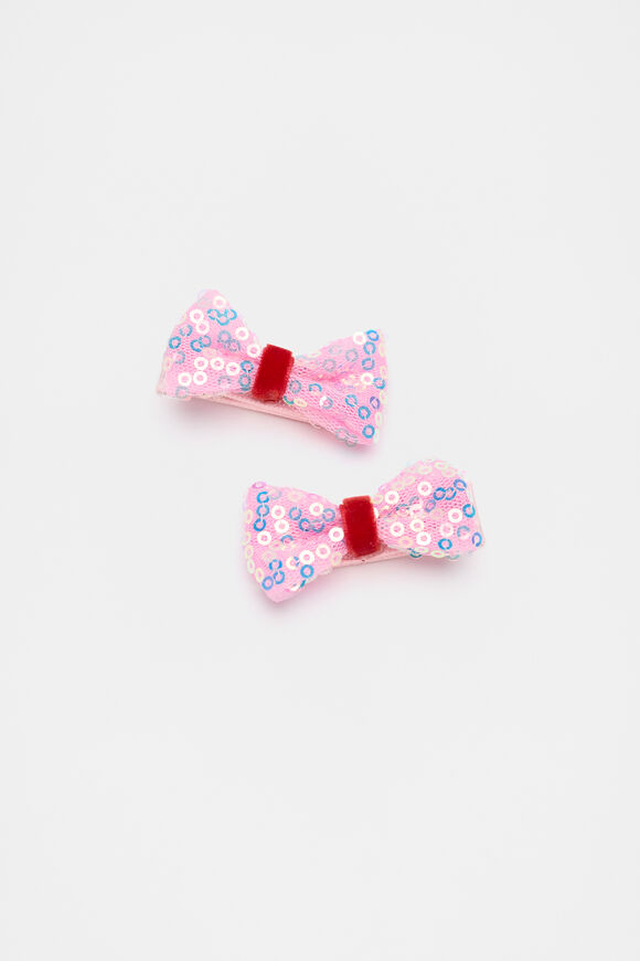 Sequin Bow Duck Clips  Candy Pink  hi-res