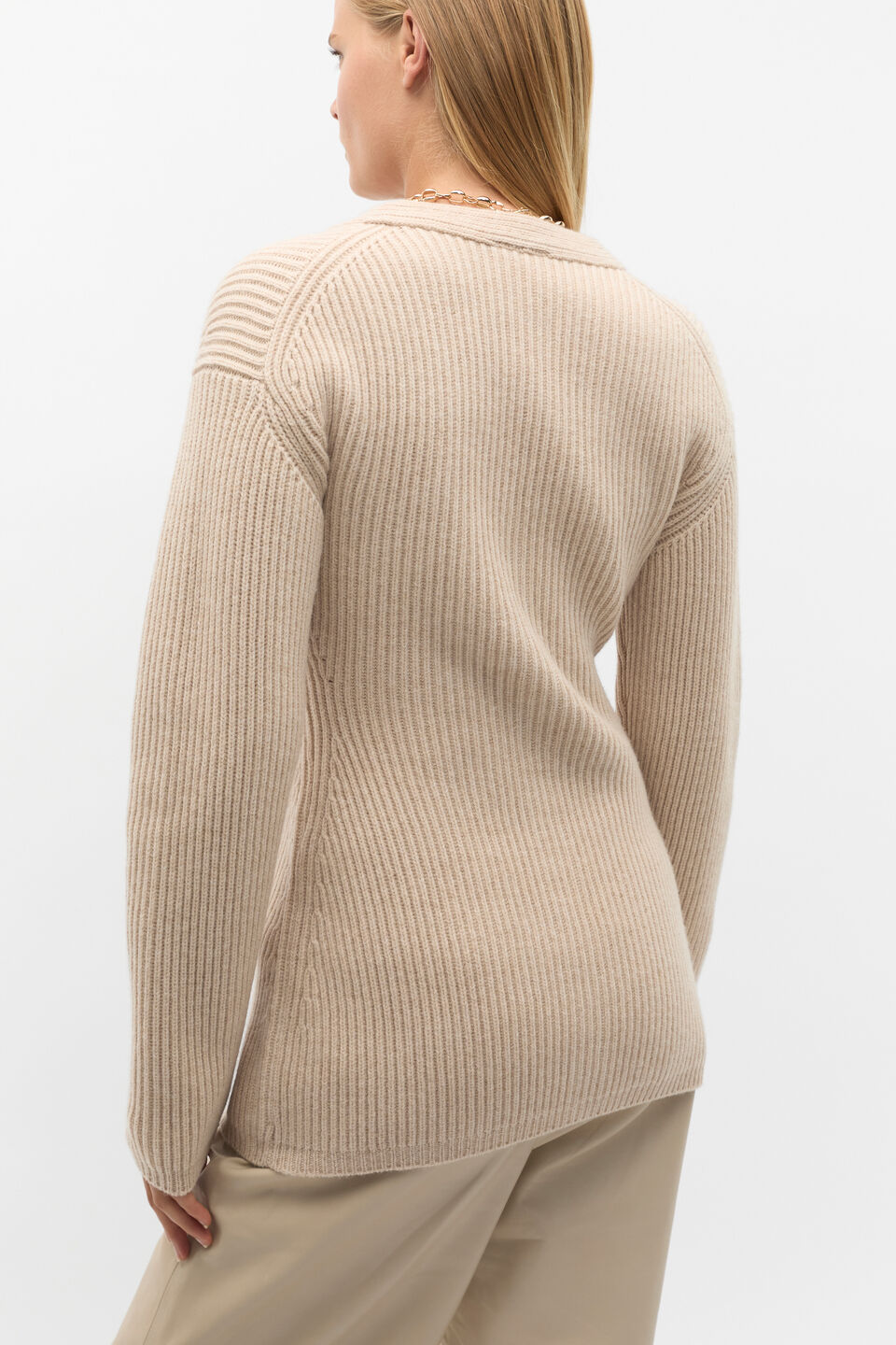 Structured Rib Button Cardigan  Latte Marle