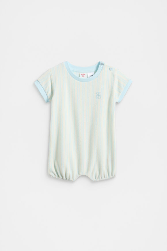 Stripe Terry Romper  Glacier Blue  hi-res