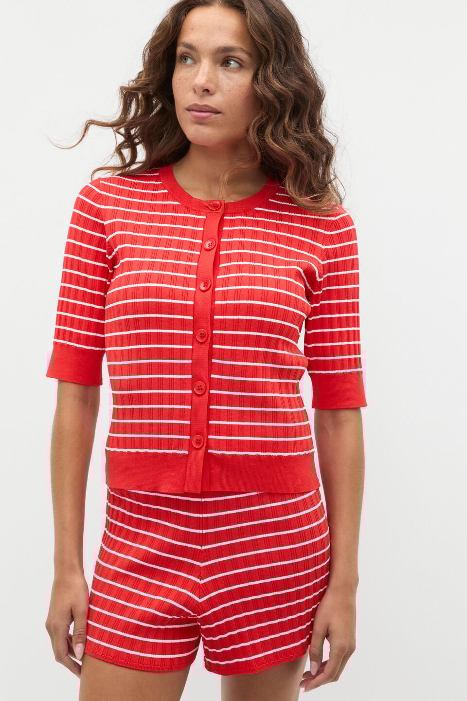 Stripe Knit Short  Electric Crimson Stripe