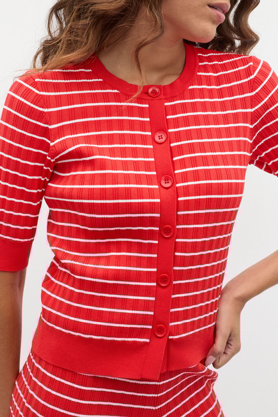 Stripe Knit Short  Electric Crimson Stripe