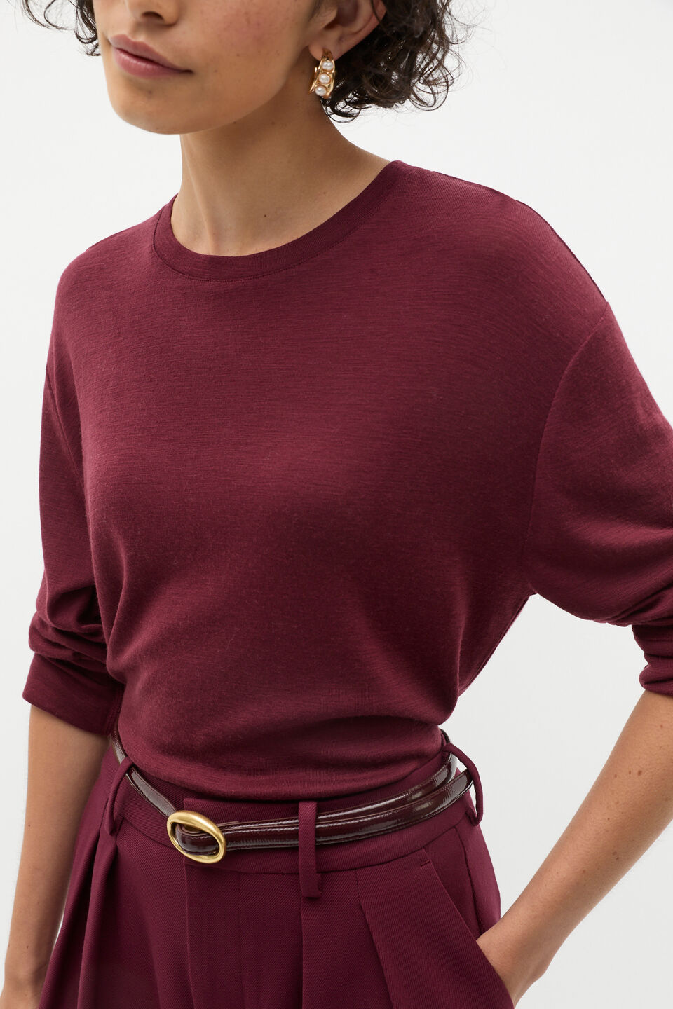Australian Merino Relaxed Top  Plum Red