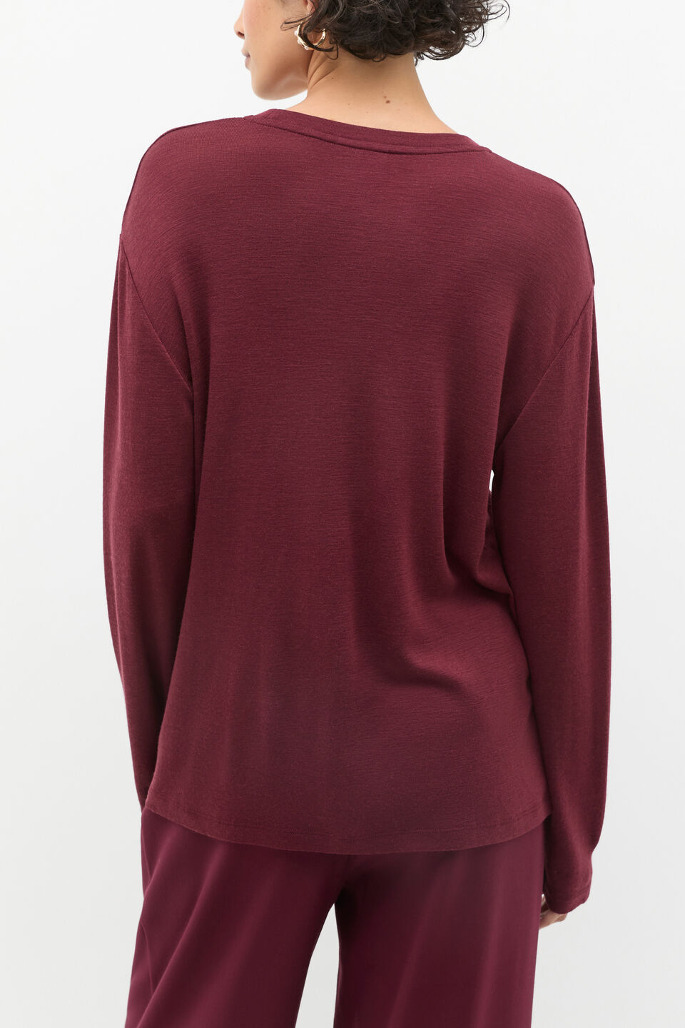 Australian Merino Relaxed Top  Plum Red
