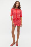 Stripe Rib Knit Short Sleeve Cardigan  Electric Crimson Stripe  hi-res