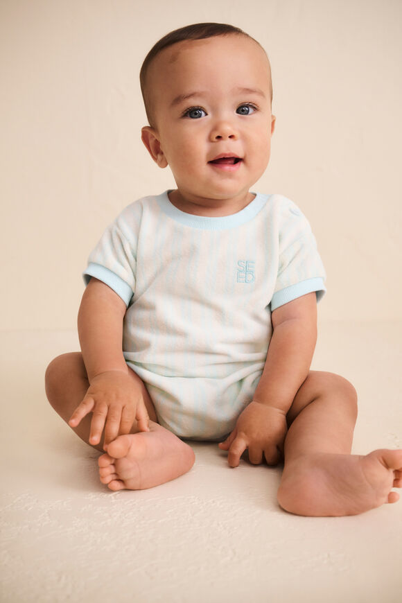 Stripe Terry Romper  Glacier Blue  hi-res