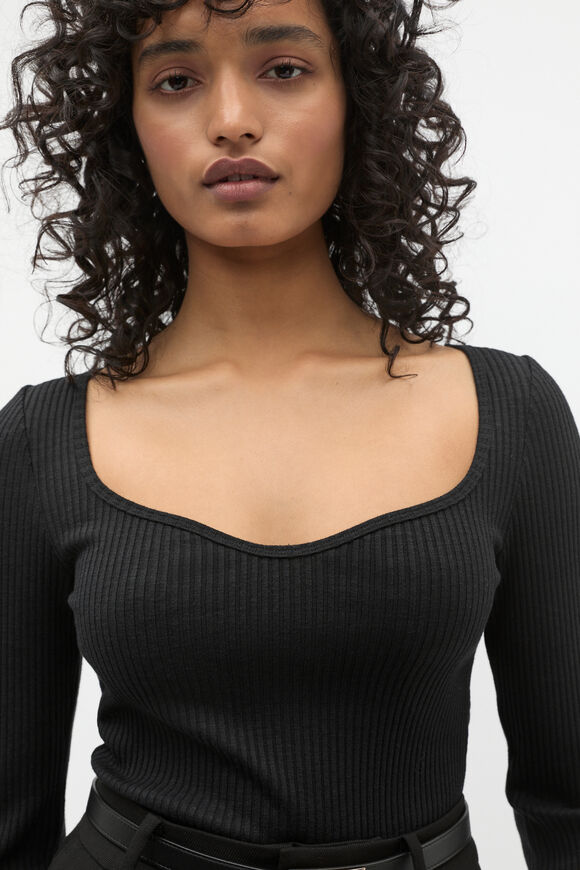Sweetheart Neck Rib Top  Black  hi-res