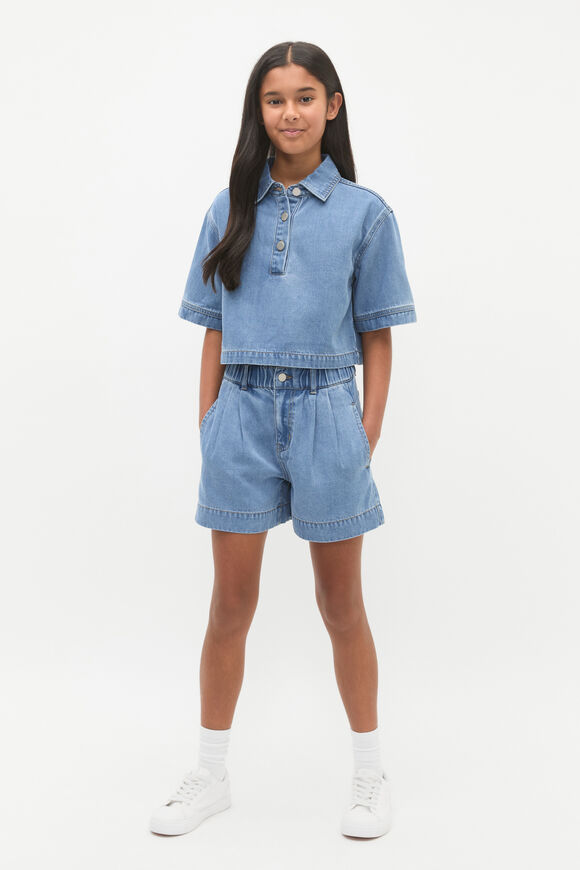Pleat Denim Short  Mid Wash  hi-res