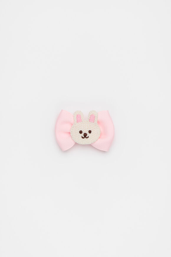 Crochet Bunny Bow Duck Clip  Baby Pink  hi-res