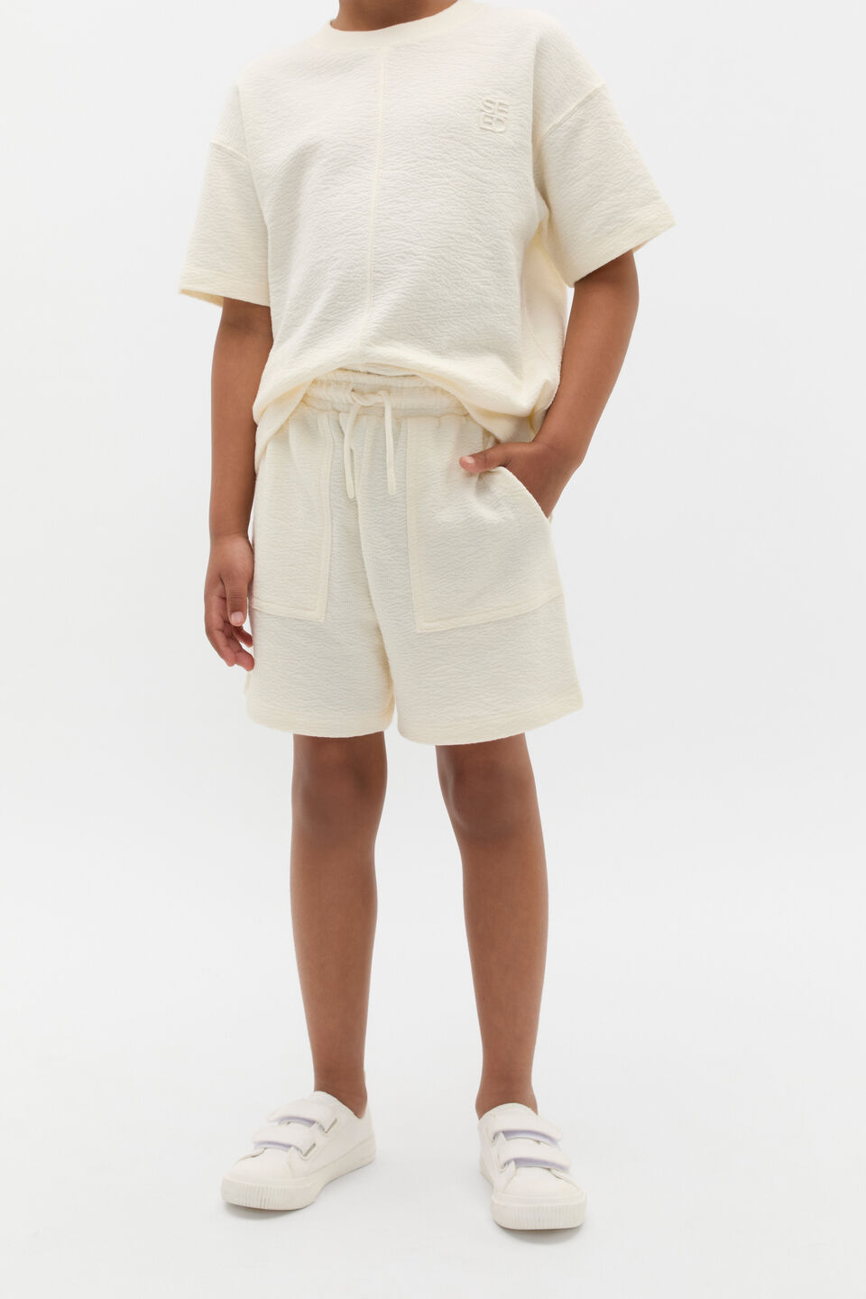 Textured Track Short  Vintage Cream