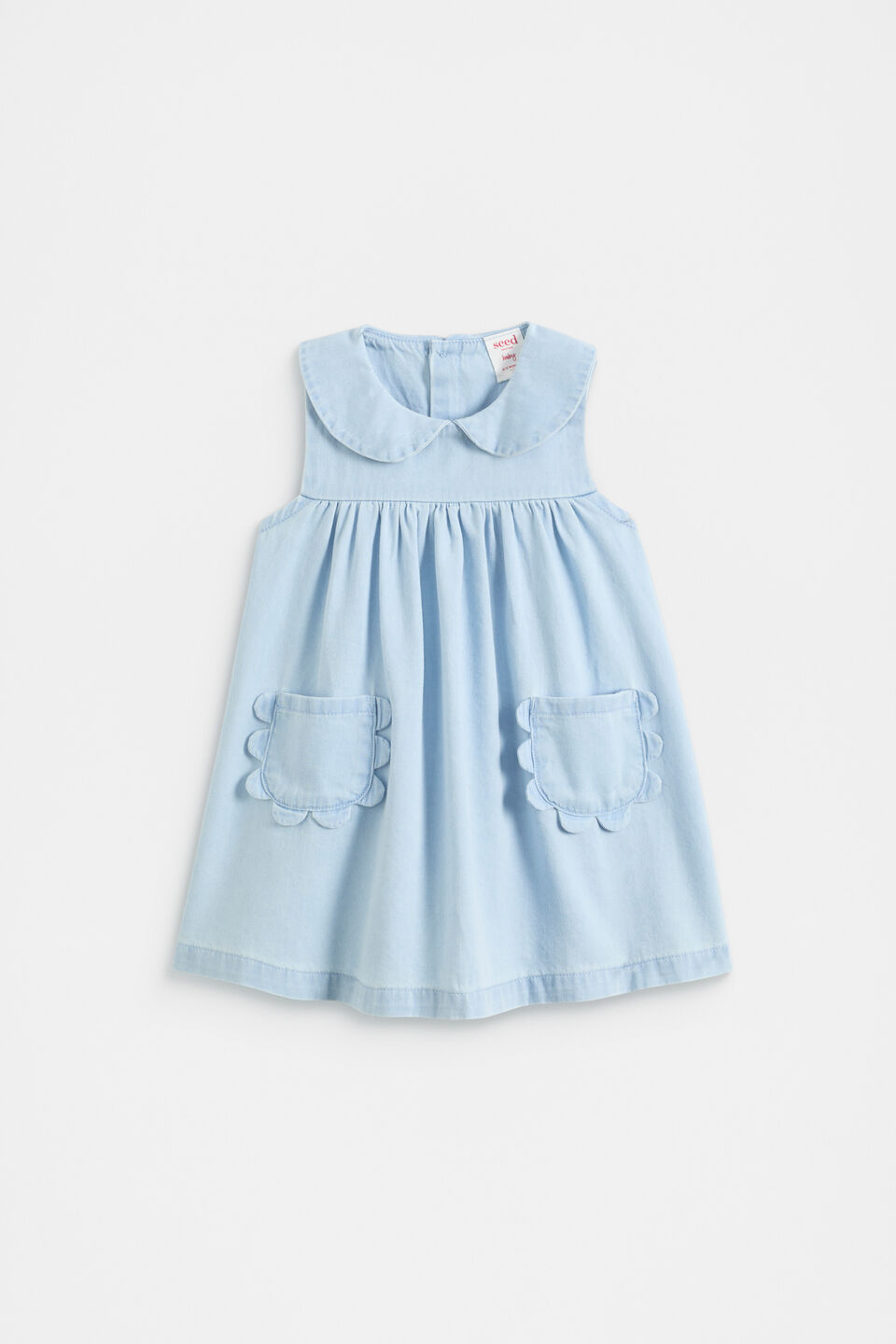 Scallop Pocket Dress  Powder Blue Wash