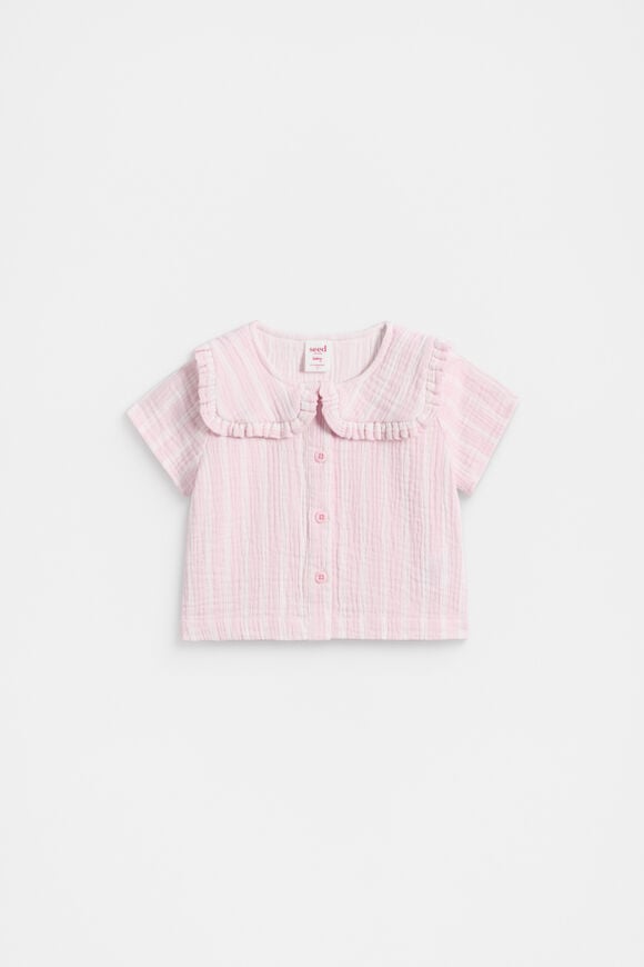 Stripe Collar Shirt  Berry  hi-res