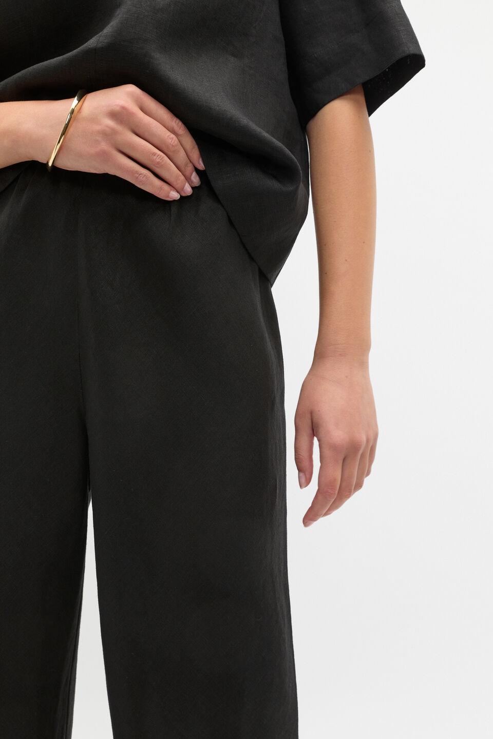 Linen Easy Wide Leg Pant  Black
