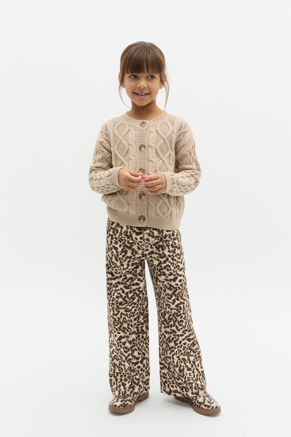 Cable Knit Cardigan  Caramel Marle