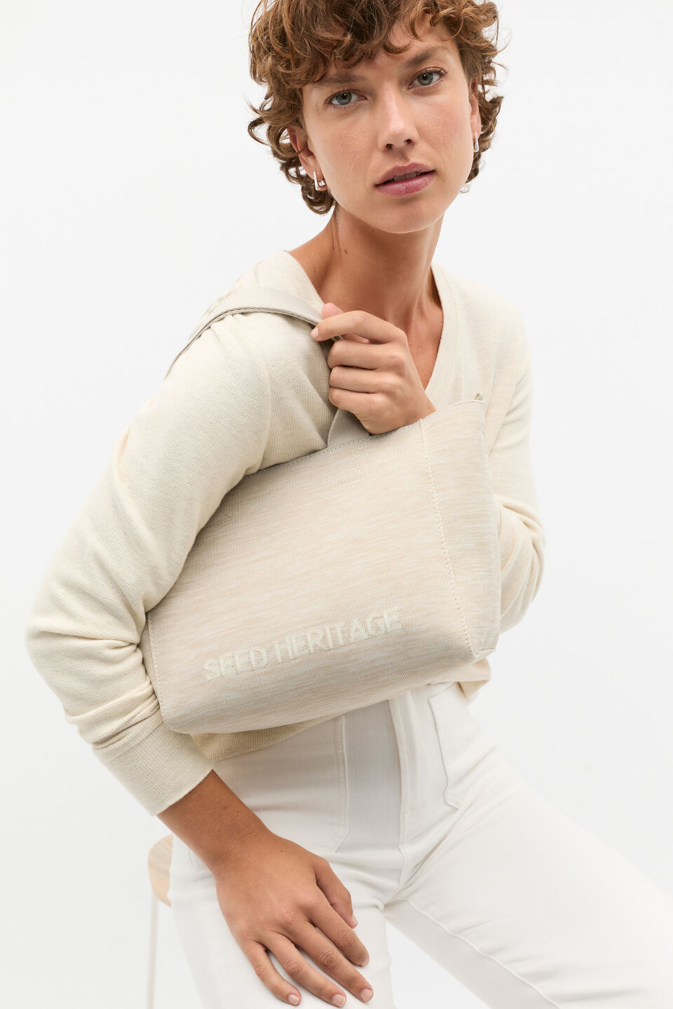 Knit Logo Mini Tote  Oat