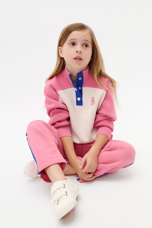 Colourblock Knit Sweater  Raspberry  hi-res