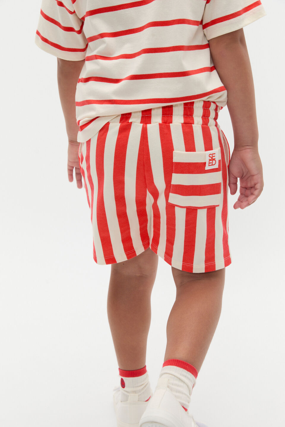 Core Stripe Track Short  Strawberry Red