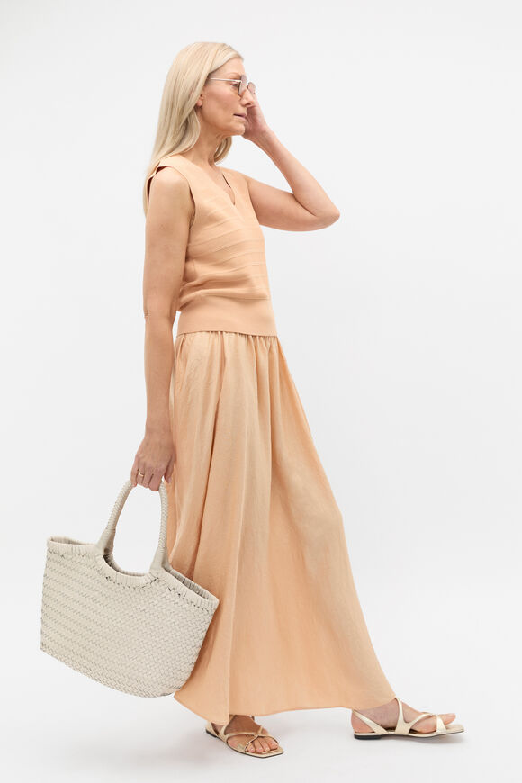 Textured Satin Elasticated Skirt  Apricot  hi-res