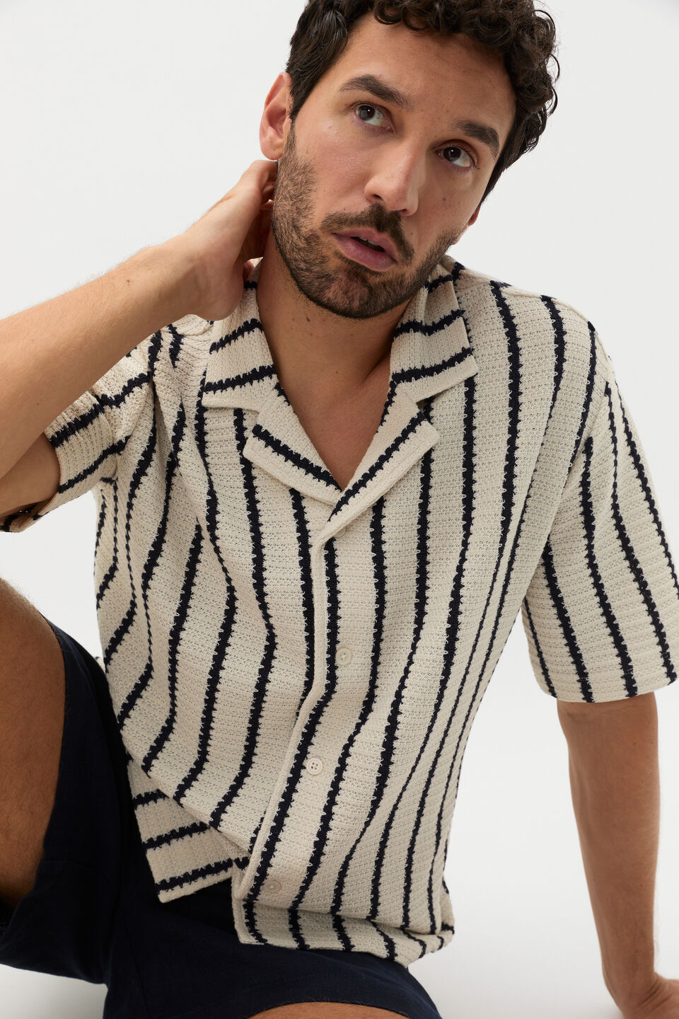 Stripe Open Weave Shirt  Cream Stripe