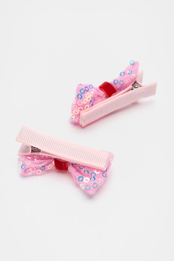 Sequin Bow Duck Clips  Candy Pink  hi-res