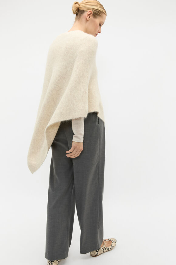 Fluffy Asymmetrical Poncho  Oat Marle  hi-res