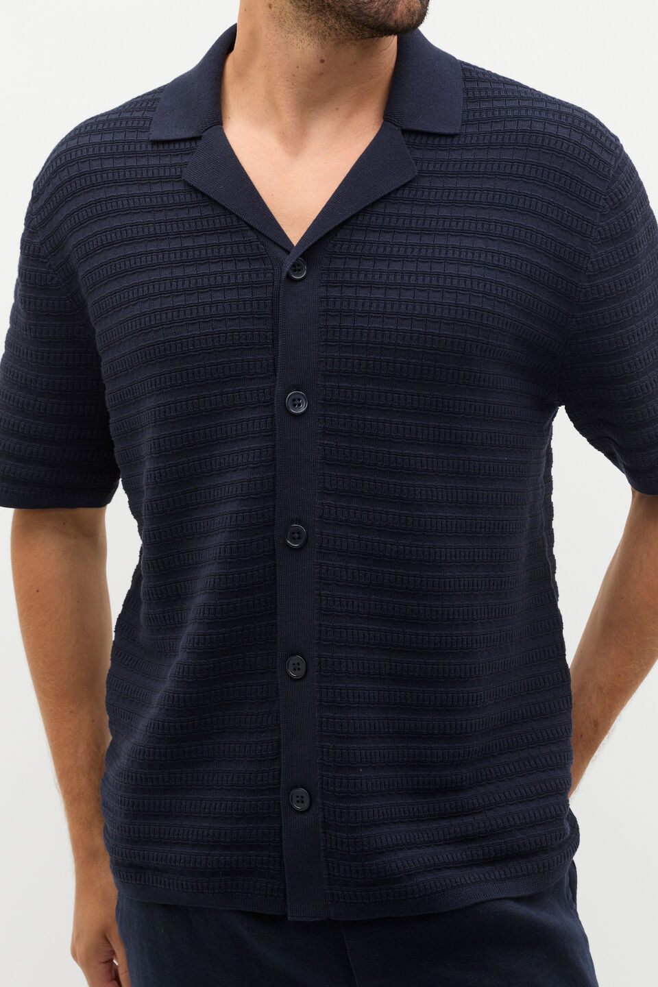 Patterned Knit Shirt  Midnight Blue