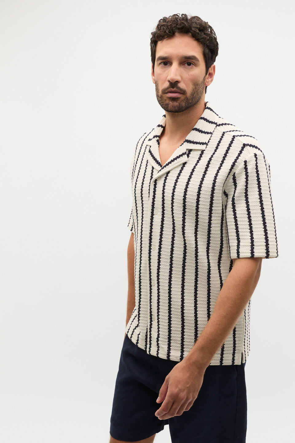 Stripe Open Weave Shirt  Cream Stripe