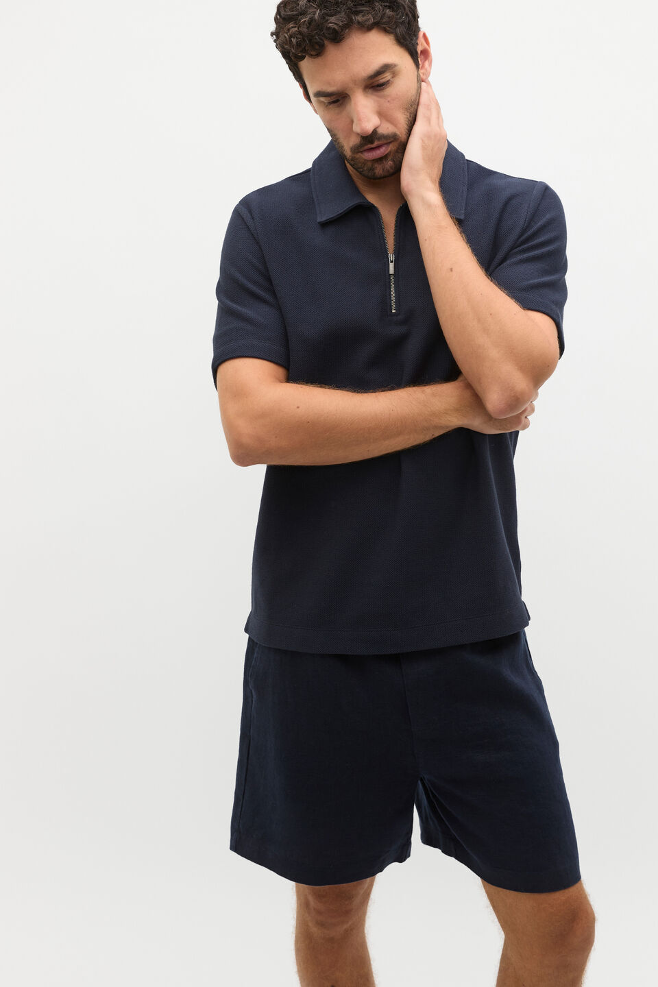 Half Zip Polo  Midnight Blue