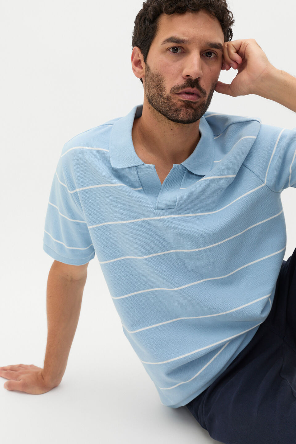 Stripe Pique Polo  Sky Blue